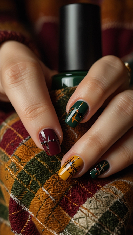 Plaid Patterns Fall Nails